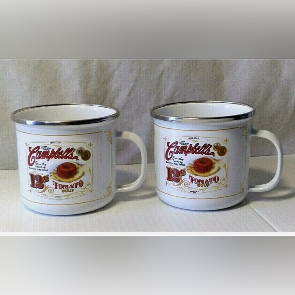 Pair of nostalgic 2001 Vintage Campbell's Soup Enamelware Mugs,